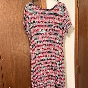 LuLaRoe Pink and Black Patterned Midi Dress